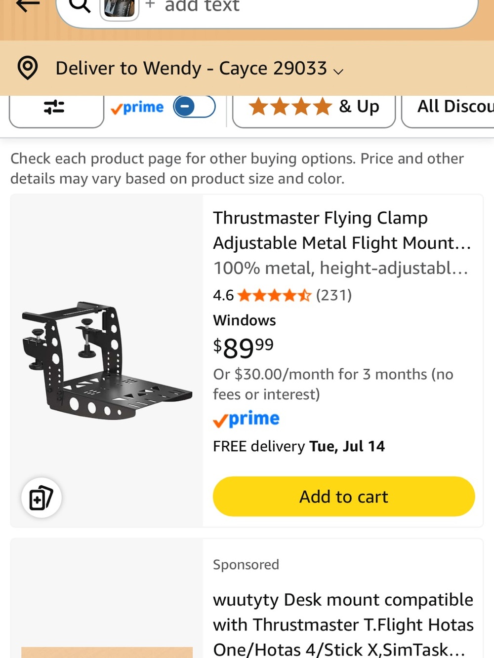 Thrustmaster Flying Clamp Adjustable Metal Flight Mount - Black